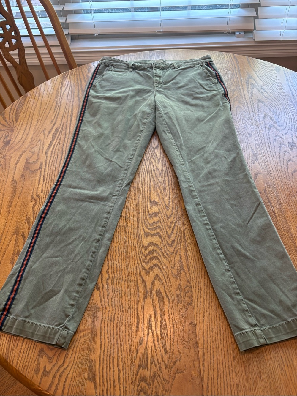Pilcro Anthropologie Relaxed Pants Womens 30 Olive w Side Tuxedo Stripe